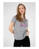 22y0103k1 Bisiklet Yakakısa Kollu Normal Kalıp Baskılı Gri Melanj Kadın T-shirt