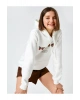 Kelebek Baskılı Sweatshirt Kapüşonlu Uzun Kollu