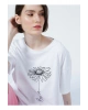 22y0402k1 Bisiklet Yaka Relaxed Baskılı Beyaz Kadın T-shirt