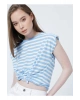 22y0058k1 Bisiklet Yakakolsuz Normal Kalıp Çizgili Mavi Kadınt-shirt