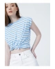 22y0058k1 Bisiklet Yakakolsuz Normal Kalıp Çizgili Mavi Kadınt-shirt