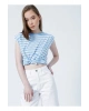22y0058k1 Bisiklet Yakakolsuz Normal Kalıp Çizgili Mavi Kadınt-shirt