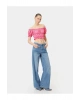 Omzu Açık Fırfırlı Bluz Crop Kısa Kollu Büzgülü Gofre Kumaş