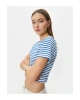 Crop Tişört Slim Fit Ribanalı Kısa Kollu Bisiklet Yaka
