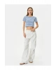 Crop Tişört Slim Fit Ribanalı Kısa Kollu Bisiklet Yaka