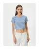 Crop Tişört Slim Fit Ribanalı Kısa Kollu Bisiklet Yaka
