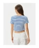 Crop Tişört Slim Fit Ribanalı Kısa Kollu Bisiklet Yaka