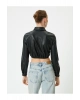 Deri Görünümlü Gömlek Crop Korse Detaylı Uzun Kollu Düğmeli Slim Fit