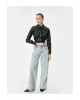 Deri Görünümlü Gömlek Crop Korse Detaylı Uzun Kollu Düğmeli Slim Fit