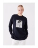 Bisiklet Yaka Baskılı Uzun Kollu Oversize Kadın Sweatshirt Tunik