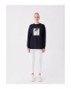Bisiklet Yaka Baskılı Uzun Kollu Oversize Kadın Sweatshirt Tunik