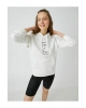 Kedi Baskılı Kapüşonlu Sweatshirt Uzun Kollu Içi Polarlı