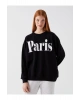 Bisiklet Yaka Baskılı Uzun Kollu Oversize Kadın Sweatshirt Tunik