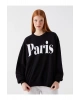 Bisiklet Yaka Baskılı Uzun Kollu Oversize Kadın Sweatshirt Tunik