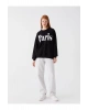 Bisiklet Yaka Baskılı Uzun Kollu Oversize Kadın Sweatshirt Tunik