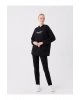 Baskılı Uzun Kollu Oversize Kadın Hoodie