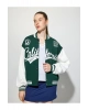 Şardonlu Kolej Ceket Oversize Bomber Yaka Baskılı Çıtçıt Düğmeli