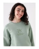 Bisiklet Yaka Nakışlı Uzun Kollu Oversize Kadın Sweatshirt