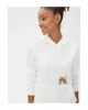 Kapüşonlu Sweatshirt Kanguru Cepli Kedi Nakışlı