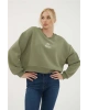 Nakışlı Crop Sweat Haki