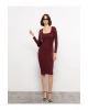 Kare Yaka Düz Uzun Kollu Kadın Bodycon Elbise