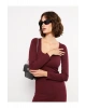 Kare Yaka Düz Uzun Kollu Kadın Bodycon Elbise