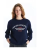 Xsıde Lacivert Bisiklet Yaka Baskılı Kadın Kalın Sweatshirt
