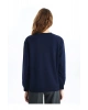 Xsıde Lacivert Bisiklet Yaka Baskılı Kadın Kalın Sweatshirt