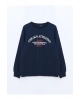 Xsıde Lacivert Bisiklet Yaka Baskılı Kadın Kalın Sweatshirt