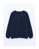 Xsıde Lacivert Bisiklet Yaka Baskılı Kadın Kalın Sweatshirt