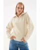 Yakası Fermuarlı Sweat Bej