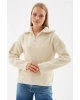 Yakası Fermuarlı Sweat Bej