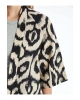 Şal Yaka Desenli Oversize Keten Karışımlı Kadın Kimono