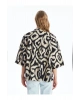 Şal Yaka Desenli Oversize Keten Karışımlı Kadın Kimono