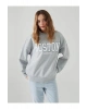 LCW Vision Gri Boston Baskılı Oversize Kadın Kalın Sweatshirt