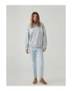 LCW Vision Gri Boston Baskılı Oversize Kadın Kalın Sweatshirt