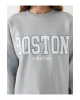 LCW Vision Gri Boston Baskılı Oversize Kadın Kalın Sweatshirt
