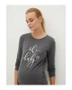 LCWAIKIKI Maternity Gri Bisiklet Yaka Baskılı Uzun Kollu Hamile Tişört