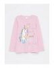 LCW Kids Pembe Bisiklet Yaka Baskılı Uzun Kollu Kız Çocuk Pijama Takımı