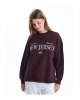 LCW Vision Mürdüm Bisiklet Yaka Baskılı Oversize Kadın Kalın Sweatshirt