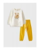 LCW baby Ekru Bisiklet Yaka Uzun Kollu Baskılı Kız Bebek Sweatshirt ve Pantolon 2li Takım