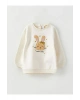 LCW baby Ekru Bisiklet Yaka Uzun Kollu Baskılı Kız Bebek Sweatshirt ve Pantolon 2li Takım