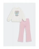 LCW Kids Ekru Bisiklet Yaka Baskılı Uzun Kollu Kız Çocuk Sweatshirt ve Tayt