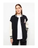 LCW Modest Siyah Bomber Yaka Nakışlı Kadın Kolej Ceket