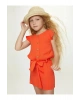 LCW Kids Turuncu Bisiklet Yaka Basic Kısa Kollu Viskon Kız Çocuk Tulum
