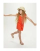 LCW Kids Turuncu Bisiklet Yaka Basic Kısa Kollu Viskon Kız Çocuk Tulum