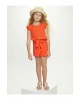 LCW Kids Turuncu Bisiklet Yaka Basic Kısa Kollu Viskon Kız Çocuk Tulum