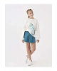 LCW Kids Ekru Bisiklet Yaka Baskılı Uzun Kollu Kız Çocuk Sweatshirt