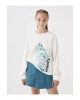 LCW Kids Ekru Bisiklet Yaka Baskılı Uzun Kollu Kız Çocuk Sweatshirt