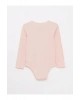 LCW baby Pembe Bisiklet Yaka Uzun Kollu Kız Bebek Çıtçıtlı Body